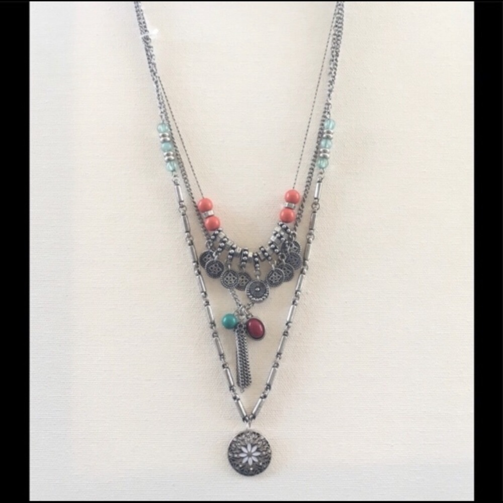 Icing Boho Multi Tassel Silver Statement Necklace